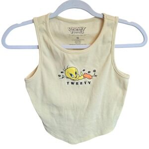 Tweety Bird Crop Tank Top Small Looney Tunes Yellow Y2K Streetwear Kidcore